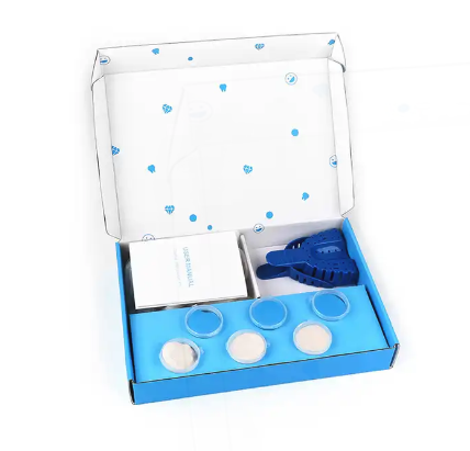 Kit de impresión dental material del molde de la masilla del hogar azul y blanco del silicón para los dientes