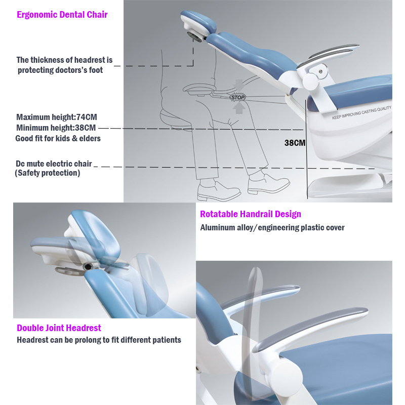 Juego completo de sillón dental eléctrico S610 con altura ajustable