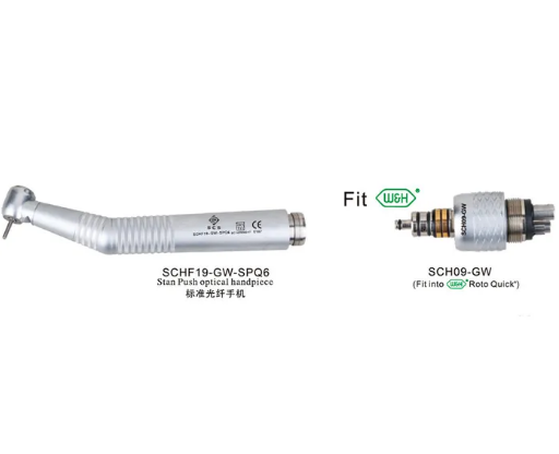 Producto dental, pieza de mano de alta velocidad con luz óptica de fibra con conector rápido