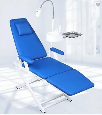 Silla de paciente dental plegable portátil con lámpara de luz fría e instrumento