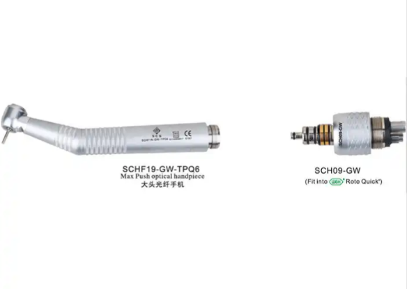 Producto dental, pieza de mano de alta velocidad con luz óptica de fibra con conector rápido